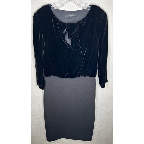 Badgley Mischka Dress Size 4 Black Velvet Tie Front Body Con Scuba Skirt Party - Picture 1 of 9